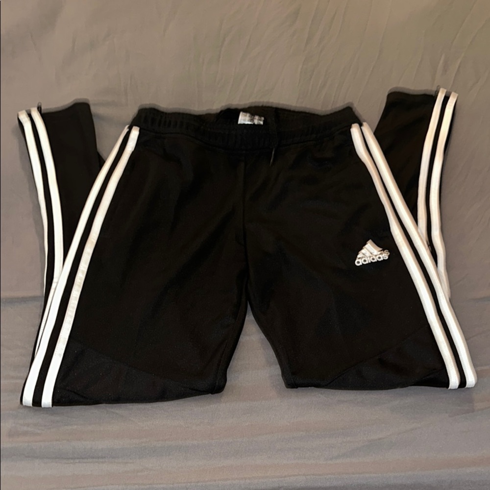 Adidas Women’s Black Joggers with White Stripes and zipper on legs